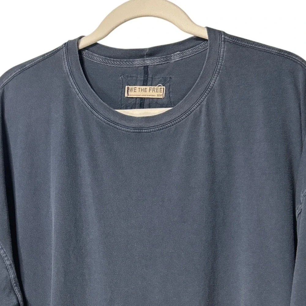 Free People We The Free Oversized Crew Neck Seam Detail T-Shirt Blue Size M